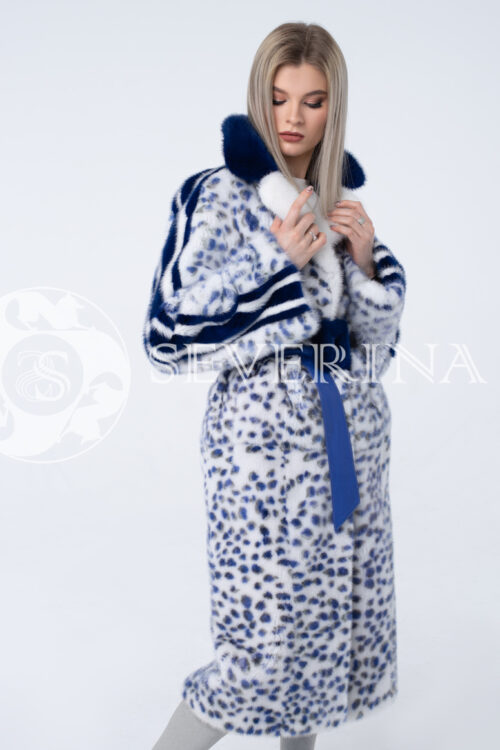 norka belaja sinij leopard 2 1 500x750 - Шуба из меха норки white с анималистичным принтом и лампасами Н-962