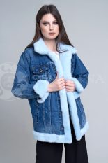 denim dlinnaja1 155x233 - Джинсовая куртка с отделкой мехом норки голубого цвета К-002