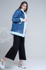 denim dlinnaja2 155x233 - Джинсовая куртка с отделкой мехом норки голубого цвета К-002