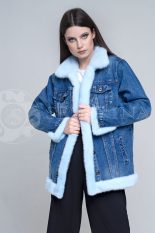 denim dlinnaja4 155x233 - Джинсовая куртка с отделкой мехом норки голубого цвета К-002