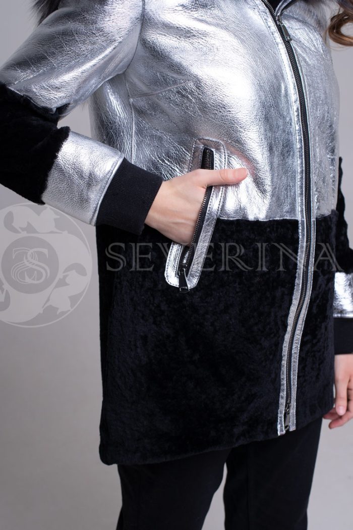 serebro chernyj3 700x1050 - куртка-дубленка из металлизированной кожи