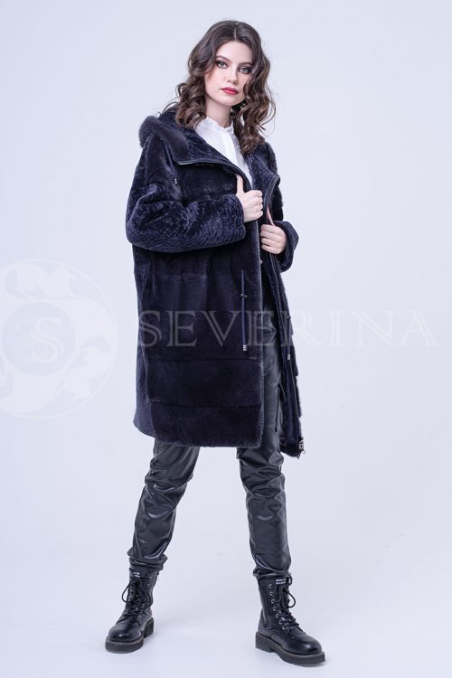 norka ovchina parka baklazhan 1 500x750 - Шуба-куртка из меха норки с отделкой мехом овчины Н-163
