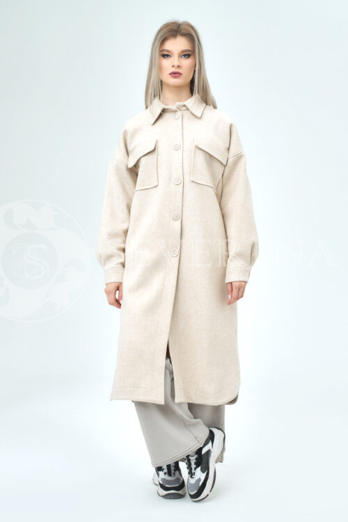 palto rubashka moloko 3 500x750 - Пальто-рубашка из мягкой ткани бежевого цвета ЯВ-055