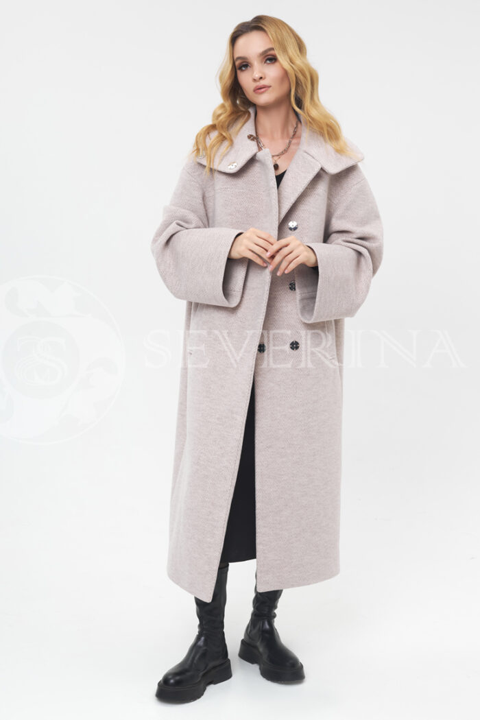 palto elochka bezhevoe 3 700x1050 - Пальто оверсайз "в ёлочку" нежно-розового цвета П-076