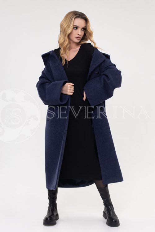 palto elochka temno sinee 500x750 - Пальто-рубашка из мягкой ткани на кнопках серого цвета БА-054