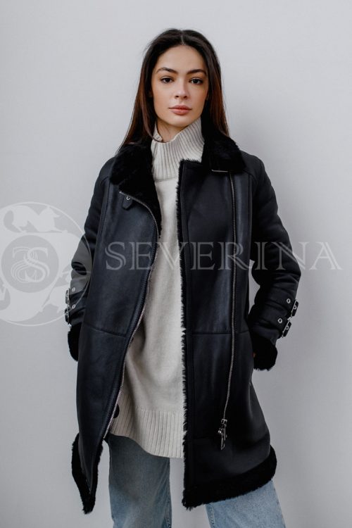 dublenka chernaja dlinnaja 1 500x750 - куртка-дубленка из натуральной кожи удлиненная "косуха" с отделкой мехом овчины