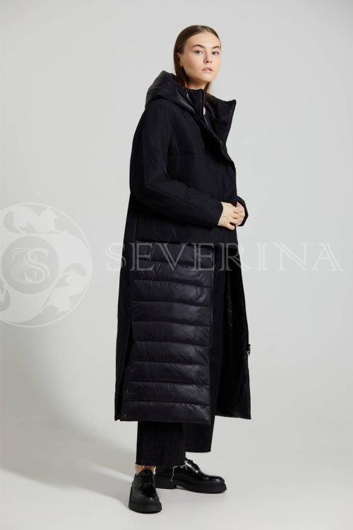 puhovik chernyj dvojka steganka 1 500x750 - пальто утепленное с капюшоном и имитацией жилета