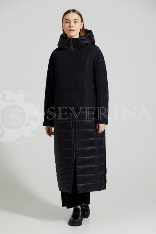 puhovik chernyj dvojka steganka 2 500x750 - пальто утепленное с капюшоном и имитацией жилета
