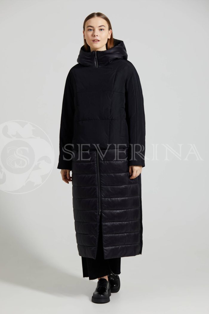 puhovik chernyj dvojka steganka 2 700x1050 - пальто утепленное с капюшоном и имитацией жилета