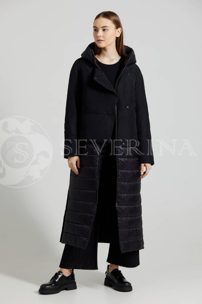 puhovik chernyj dvojka steganka 3 700x1050 - пальто утепленное с капюшоном и имитацией жилета
