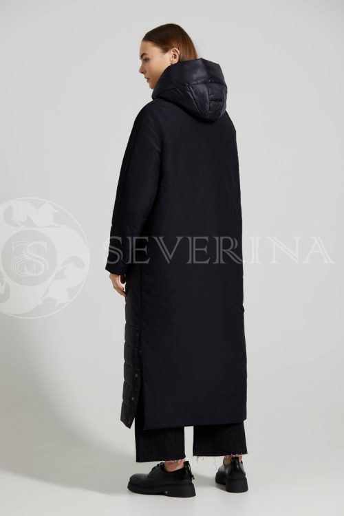 puhovik chernyj dvojka steganka 4 500x750 - Пальто утепленное с капюшоном и имитацией жилета 262W