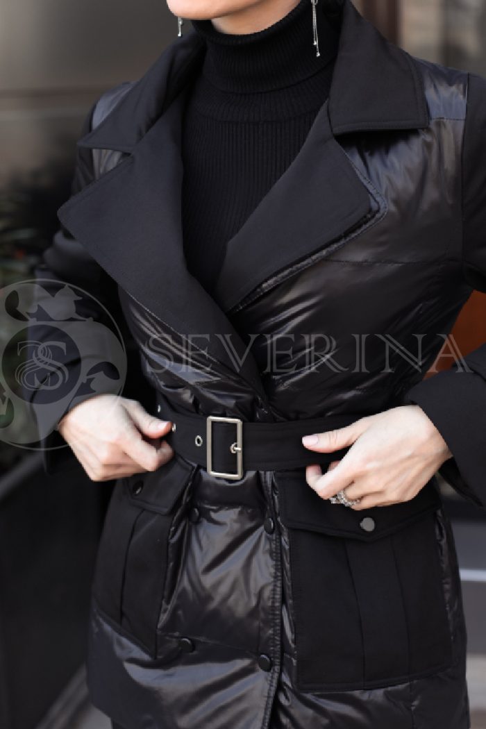 plashh chjornyj komb 4 700x1050 - Полупальто-куртка комбинированная черного цвета TH-0279