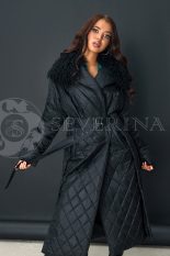 palto chernoe steganoe 1 155x233 - Пальто стёганое черного цвета с отделкой мехом ламы