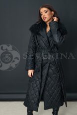 palto chernoe steganoe 3 155x233 - Пальто стёганое черного цвета с отделкой мехом ламы