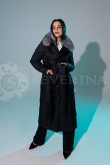 palto chernoe stezhka meh chernoburka 1 155x233 - Пальто стёганое черного цвета со съемным воротником из меха серебристо-черной лисы ИФВ-201