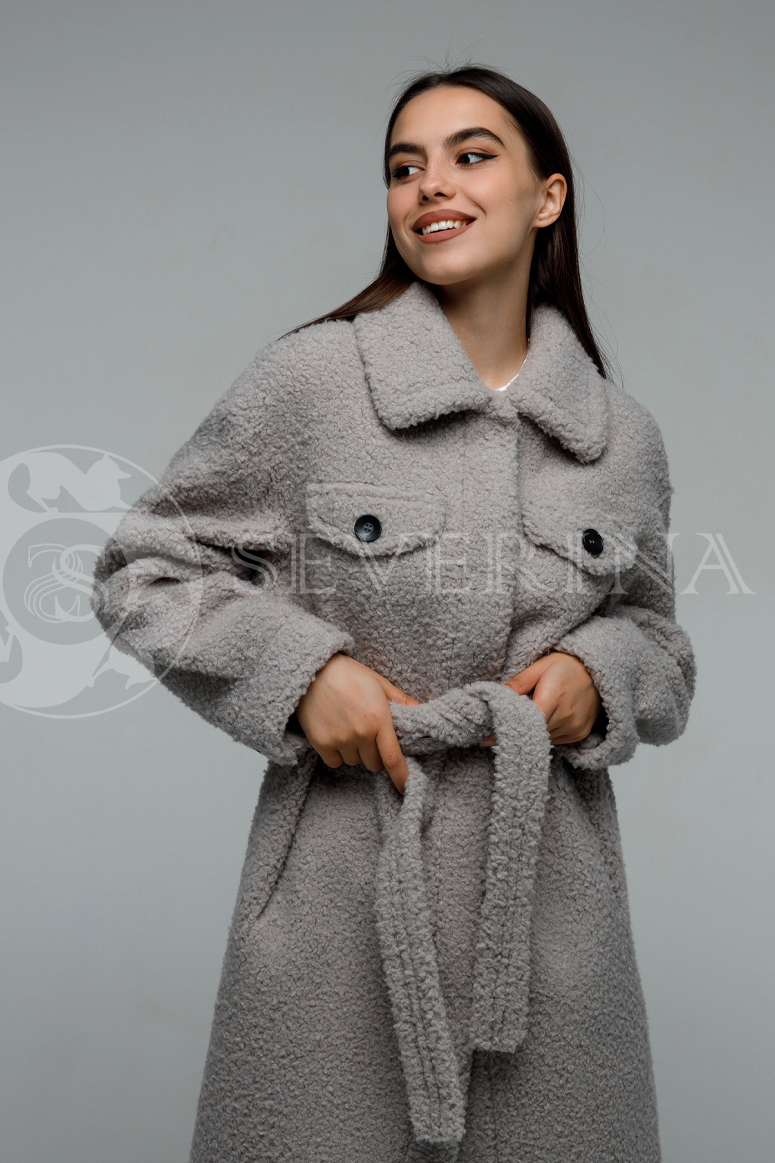 palto rubashka seroe jekomeh 1 - пальто-рубашка из экомеха серого цвета