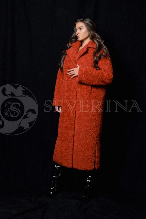 shuba jekomeh krasnaja 3 500x750 - Пальто из экомеха красного цвета СМ-541