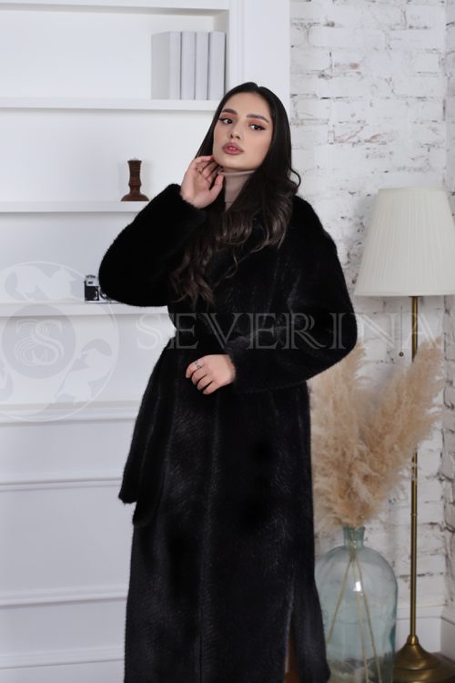 palto vorsovaja tkan pod norku chernoe 5 500x750 - Пальто черного цвета из ворсовой ткани под норку 1-0251