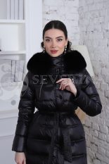 puhovik chernyj 2 155x233 - Пальто утепленное-пуховик с отделкой мехом песца черного цвета 1-0181