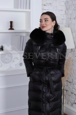 puhovik chernyj 4 155x233 - Пальто утепленное-пуховик с отделкой мехом песца черного цвета 1-0181