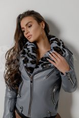 kurtka kozha seraja norka leopard 5 155x233 - Куртка-косуха из натуральной кожи с отделкой мехом норки с леопардовым принтом